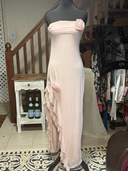 Romantic Sakura Pink Strapless Maxi Dress High Stretch Ruffle Floral dress