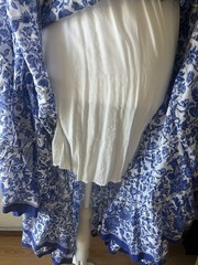 Blue/White Floral Maxi Dress M Scoop Neck Strappy Sleeveless Lined Tiered