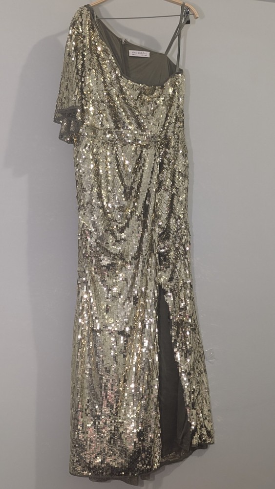 Mac Duggal Gold Size 16 One shoulder Gown high slit