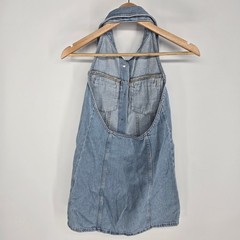 Zara Denim Dress Womens XS Light Blue Halter Backless Button Front Mini Jean