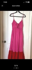 Pink Red Colorblock V-Neck Spaghetti Strap Sleeveless Tie Front Maxi Dress 1X