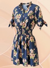 J for Justify Women&rsquo;s Blue Floral Button Front Ruffle Neck – Tie Sleeve Dress S
