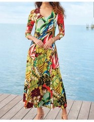 Soft Surroundings Stretchy Floral Tropical Magnolia Art to Wear Midi Dress Sz M