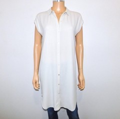Eileen Fisher 100% Silk Collared Long Tunic/Dress – Size SP – Color Ivory