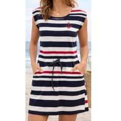 Beach by Exist Nautical Striped Red White Blue y2k Pockets Dress Womens XL