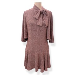 Black Halo Coralia Metallic Bow Neck Mini Dress Flounce Hem Copper Zest 12 NEW