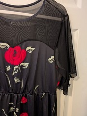 Black/Red Rose Print Maxi Short Sleeve Pull On Dress Size Shein Curve 2XL