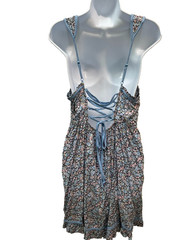 American Eagle Floral Lace Up Back Dress NWT XL Blue Corset Ruffle Mini Summer