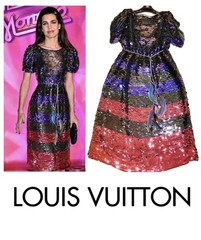 11K Louis Vuitton Red Sequin Stripe Party Dress Feather Belt Set 36 38 4 6 S M