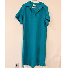 Chic FRNCH Teal Midi Dress with Collared V-Neck – Size Small