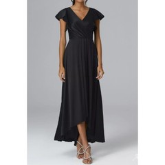 AW BRIDAL 2 XS black satin Sapota bridesmaid wedding party hi low dress B38