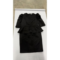 Aomei Black Peplum Puff Sleeve V-Neck Sheath Dress Plus Size 2XL Business Formal