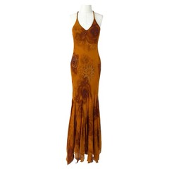 Custom Hand Beaded Chiffon Dress Maxi Gown Handkerchief Hem Open Back Dress