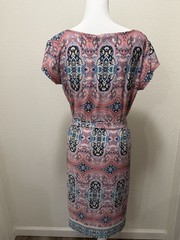 NY Collection Pink And Navy Paisley Floral Dress with belt, size Med