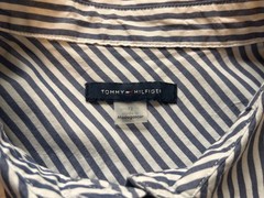 Tommy Hilfiger Women blue and white vertical striped cotton shirt dress Size 12
