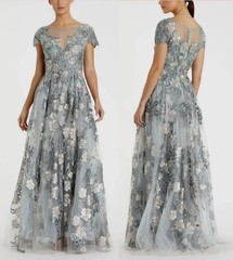 Mac Duggal 20294 Sz 14 Sea Mist Floral Embroidered Beaded A-line Gown $798