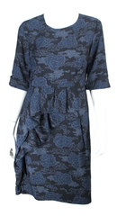 DRIES VAN NOTEN Blue Multi Cloud Print Crepe Short Sleeve Sheath Dress 40