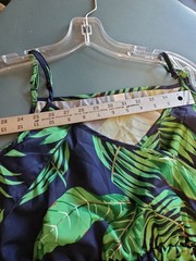 Women&rsquo;s 2X Navy Green Tropical Leaf Maxi Dress Cold Shoulder Side Slit Boho