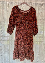 Knox Rose Leopard Print Smocked Waist Boho Dress Size Medium Peasant Style