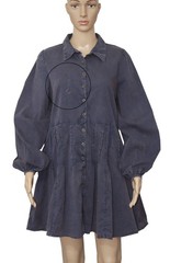 Free People Marvelous Mia Solid Mini Dress Buttondown Babydoll Long Sleeve New M