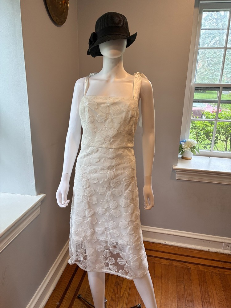 Adrianna Papell Women&rsquo;s Ivory Lace One Shoulder Midi Dress Size 18