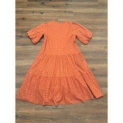 Roller Rabbit Orange Cotton Eyelet Tiered Midi Dress Puff Sleeve Womens Large