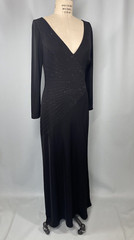TADASHI Dress SIZE MEDIUM stretch black sparkle long sleeve classic V plunge Y2K