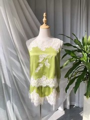 Doen lace patchwork silk vest shorts set
