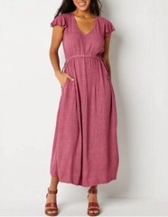 Frye & Co. Women&rsquo;s Flutter Sleeve Light Weight Adjustable Waist Dusty Rose Midi