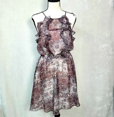 BCBGeneration Mini Dress Paisley Ruffle Halter Chiffon Size Small Boho Summer