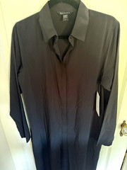 Athleta Black Solid Shirt Dress Collared Long Sleeve Button Midi Size M