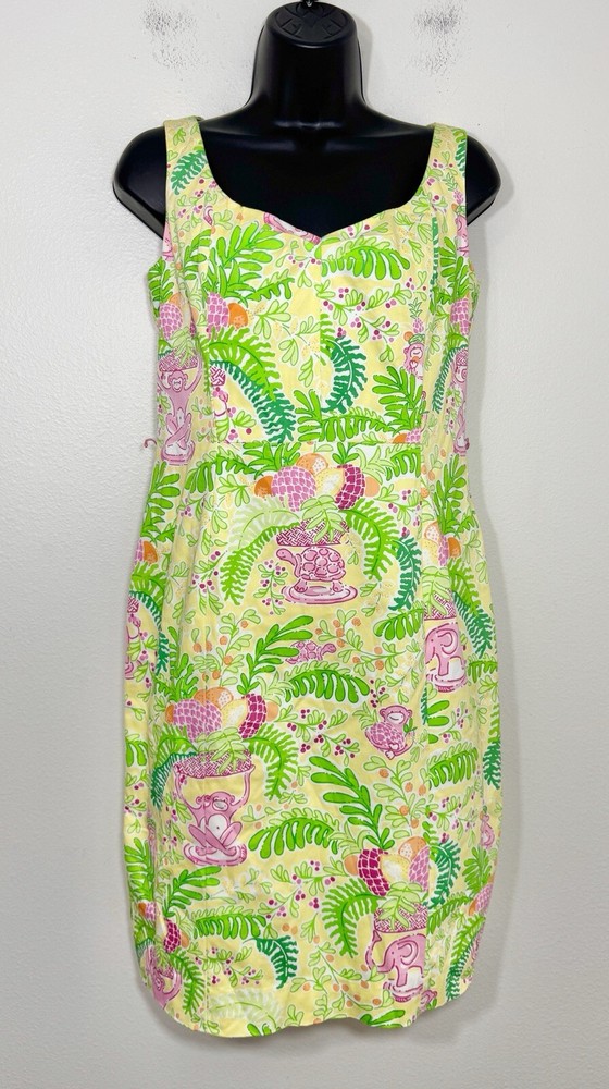 Lilly Pulitzer Vintage Miranda Sheath Dress Monkey Print Lemon Sorbet Size 4