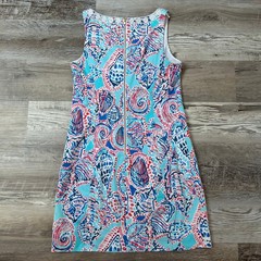 Lilly Pulitzer Shell Print Cotton Shift Dress Blue Pink White Beaded Trim Resort