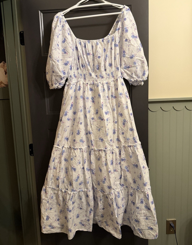 LoveShackFancy x Target White Blue Purple Floral Midi Dress XL