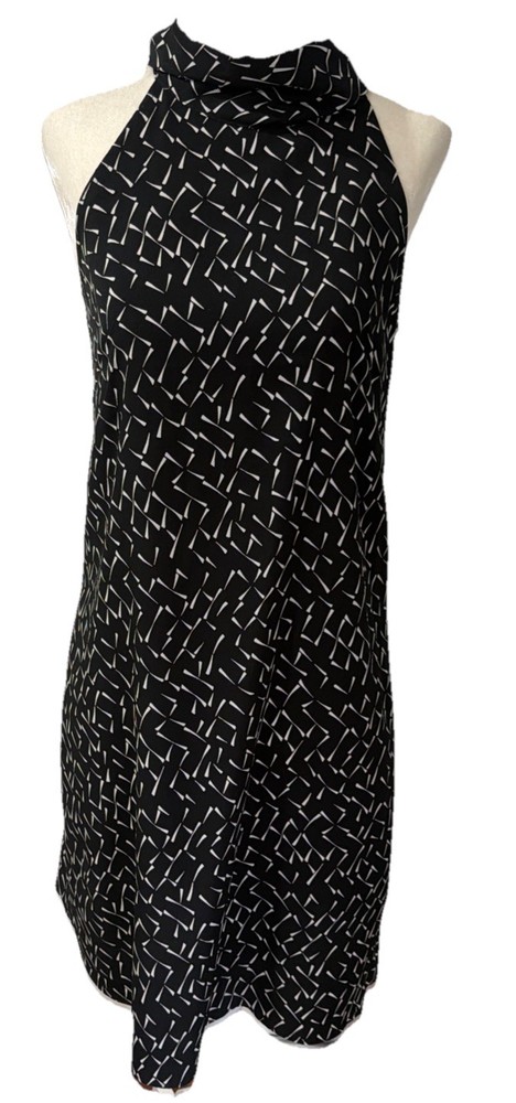 Banana Republic Women’s Halter Black White Patterned Shift Dress W/ Bow Size 0