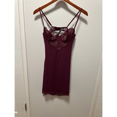 NEW! Victoria&rsquo;s Secret Modal & Lace Cupped Mini Slip Dress, Burgundy, Size M
