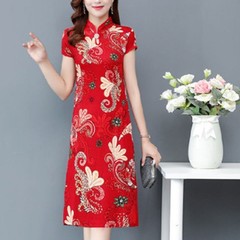 Elegant Floral Print Qipao for traditional Chinese Style for Slim Fit Side Split