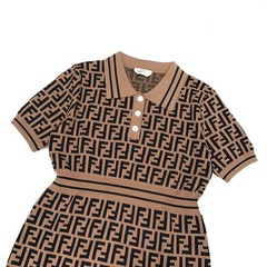 Fendi Zucca FF Monogram Logo Knitted Polo Stretched Dress Brown 38 (S) Size