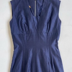 Vtg 60s Navy Blue Sleeveless Structured Sheath Dress / Mod Retro Minimal 10 XS/S
