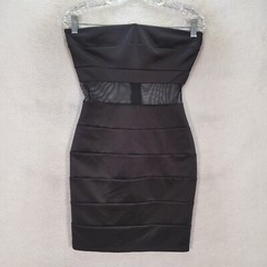 Y2K Black Strapless Sheer Cut Out Bodycon Clubwear Micro Mini Women Dress Size M