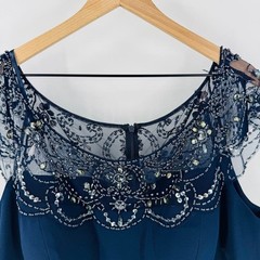 Xscape Navy Beaded Lace Cap Sleeve Formal Gown Floor Length Dress 18W
