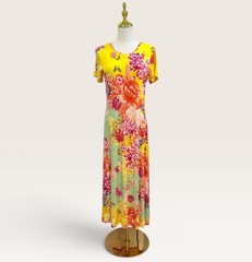 Johnny Was The Janie Favorite Cap Sleeve Midi Dress Charlie Floral Yellow Small
