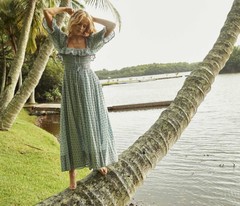 do*EN Square neck polka dot embroidered dress
