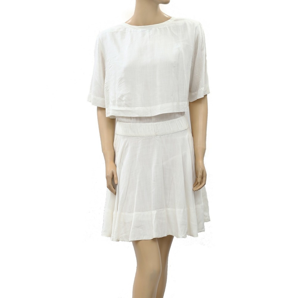 IRO Finley Ruffle Ivory Mini Dress Solid Flared Short Sleeve Vintage M-38 211459