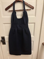 Badgley Mischka Tara Embellished Taffeta Halter Sheath Dress Blue Size 8 $595