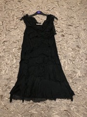 🖤🖤TEMPO PARIS Black Raw Edge Tiered Silk Dress Size M VGC