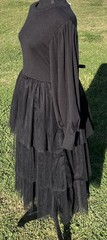 Ivy City Co Dress Womens Medium Black Colette Midi Tulle Tiered Mesh Long Sleeve