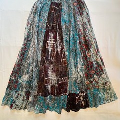 Solitaire Bohemian Patchwork Smocked Paisley Multi-Color Maxi Dress Size L