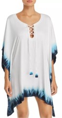 La Blanca St. Tropez Tunic Swim Cover Up Kaftan White Blue Tie Dye Hem L / XL