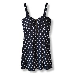 Black White Polka Dot Sweetheart Mini Dress M Retro Rockabilly Twee Picnic